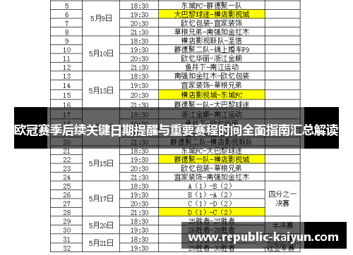 欧冠赛季后续关键日期提醒与重要赛程时间全面指南汇总解读 欧冠赛季后续关键日期提醒与重要赛程时间全面指南汇总解读