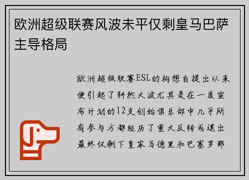 欧洲超级联赛风波未平仅剩皇马巴萨主导格局